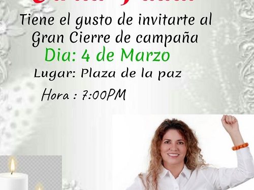 La candidata al Senado Virna Fadul, cierra su campaña en la Plaza de la Paz